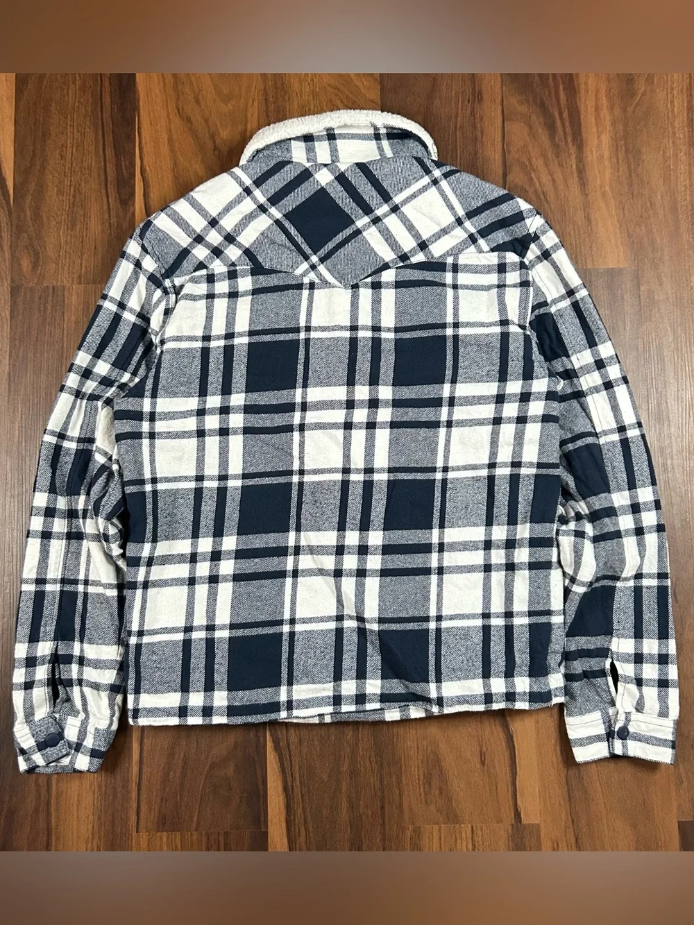 Y2K True Religion Navy & White Plaid Sherpa Collar Jacket
